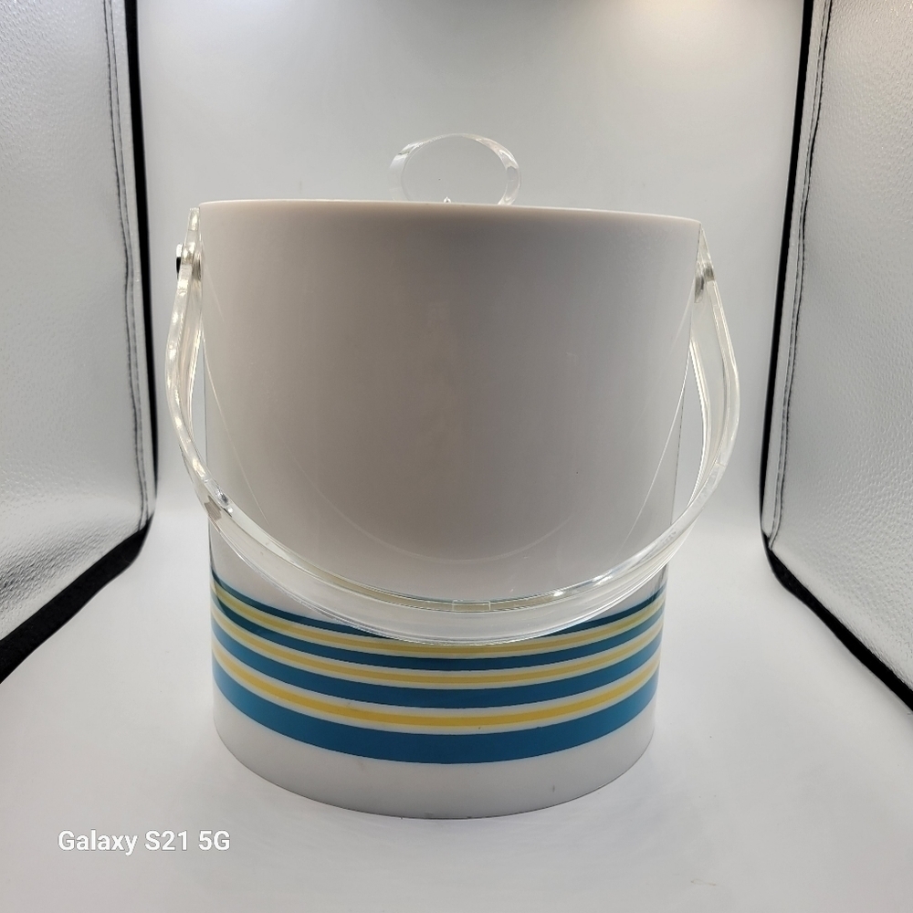 Vintage Himark Kitchen Gourmet 1980s Lucite Teal & Yellow Ice Bucket